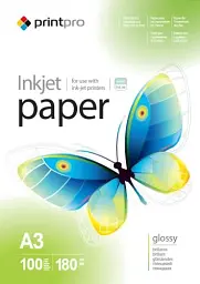 Фотопапір PrintPro, глянсовий, A3, 180 г/м², 100 арк (PGE180100A3)