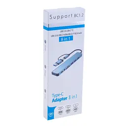 Концентратор Dynamode USB-C/A 8-in-1 1xUSB-C + 1xUSB 3.0 + 3xUSB 2.0 + 3.5mm audio + SD/TF silver (BYL-2218TU) - мініатюра 3