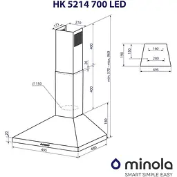 Витяжка купольна Minola HK 5214 WH 700 LED - мініатюра 10