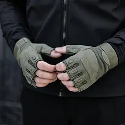 Мотоциклетні безпалі рукавички (з захисною вставкою) Хакі M