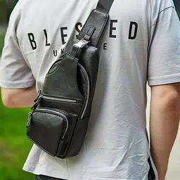Сумка-слінг чоловіча на плече 17х32х7 шкіряна для міста TIDING BAG MK16094 чорна 17 см - мініатюра 9