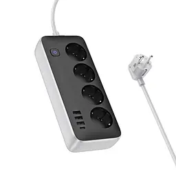 Подовжувач Hoco AC21 Sunlight 4-bit 1C/3A/4xSocket 3m Black - мініатюра 3