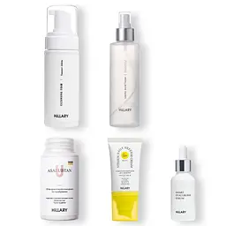 Солнцезащитный крем для лица SPF 50 + Набор по уходу за кожей лица жирного типа Hillary