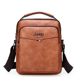 Сумка чоловіча через плече планшет Jeep з ручкою Світло коричнеа (1279С)