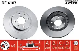 Диск гальмівний вентильований ваз Kalina II, 111, Priora, Granta, 110, 112 95-25р TRW (DF4107)