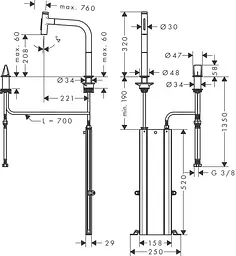 Змішувач Hansgrohe Metris Select 200 кухонний з витяжним виливом 2Jet на 2 отвори Sbox Steel Finis 73818800 Нержавіюча сталь - мініатюра 4