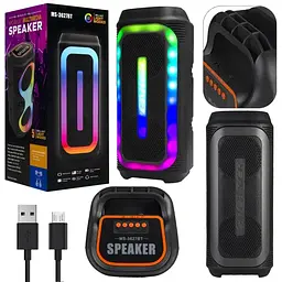 Портативна бездротова Bluetooth колонка акумуляторна 2x10 Вт FM-радіо міні валіза з RGB LED підсвічуванням 20W 39x16x16см UKC MS-3627BT - мініатюра 6