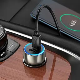 Адаптер автомобільний Type-C to Type-C Cable Tough dual port car charger Z48 синій - мініатюра 4