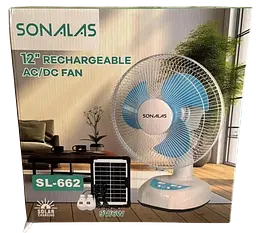 Вентилятор на сонячній батареї Sonalas SL662 12" + 2 Led лампи (2 швидкості) авто обертання 6Вт USB 9V/4500мАч