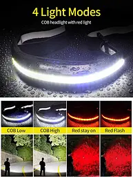 DARKBEAM Налобний ліхтар USB типу C перезаряджається COB LED яскравий жорсткий шолом з червоним світлом - 230° широкопроменевий - мініатюра 5