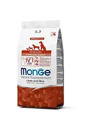 Сухий корм для цуценят та юніорів всіх порід Monge Dog All breeds Puppy & Junior ягня з рисом 15 кг