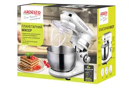Міксер планетарний Ardesto 800 Вт насадки-3, чаша-нерж., метал, 4л, Pulse-режим, білий - мініатюра 10