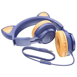 Провідні накладні навушники Hoco W36, 3.5mm, 1.2m, Синій - мініатюра 2