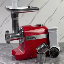 Електрична м'ясорубка з реверсом Rainberg RB-2270 м'ясорубка 3в1 соковитискач, овочерізка, Червоний 3800 Вт - мініатюра 5