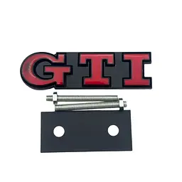 Емблема напис GTI у решітку 91х21мм Червона+Чорна окантовка метал (на кріпленнях)