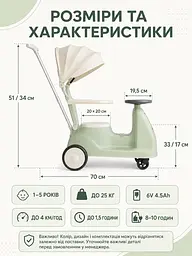 Дитячий електричний толокар 5-в-1 з ручкою, мотором, акумулятором, козирком, музикою та підсвіткою (49676137) - мініатюра 3