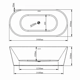 Окремостояча акрилова ванна VBI Etna 180x80, біла VBI-070118 - мініатюра 2