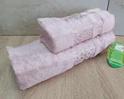Набір турецьких бамбукових махрових рушників Cestepe 50х90+70х140 Bamboo Damaks Pink - мініатюра 2