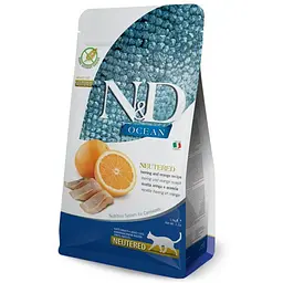 Беззерновий cухий корм для стерилізованих котів Farmina N&D Ocean Herring&Orange з оселедцем та апельсином 1.5 кг