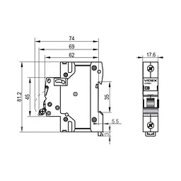 Автоматичний вимикач RS4 1п 50А С 4,5кА VIDEX RESIST VIDEX (26511-000) - мініатюра 4