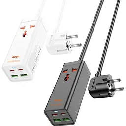 Мережевий подовжувач Hoco AC10A Barry PD65W GaN (2C2A with 1 socket) Desktop Charger White - мініатюра 4