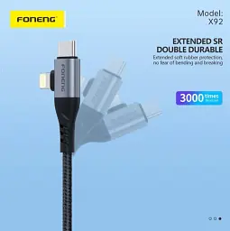 Кабель Foneng X92 4-in-1 (60W) USB/USB-C - USB-C/Lightning (M/M), 1 м, Black (X92-CA-FIO) - мініатюра 5