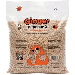Наповнювач для туалетів Ginger Cat деревний 5 кг світлий