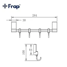 Вішалка Frap F1815-4 на 4 рухомих гачка 284 мм з 2-ма накладками, білий/хром, Хром - мініатюра 6