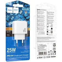 Мережевий зарядний пристрій Hoco CS53A Surplus PD25W White (631488) [170761] - мініатюра 7