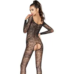 Бодістокінг Passion BS031 Black, комбінезон з відкритими грудьми - мініатюра 2
