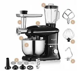 Кухонний комбайн Mozano планетарний Kitchen Assistant 6 в 1 3200 Вт чаша 6.2 л - мініатюра 5