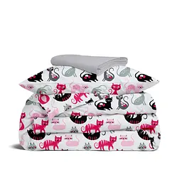 Дитяча постільна білизна в ліжечко CATS CS10, рожевий (CatsColorWhite_Grey110x160_140)