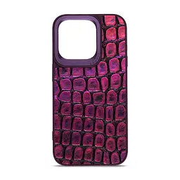 Кожаный чехол для Apple iPhone 14 Pro, Harder Kaiju Skin, фиолетовый, термополиуретан ТПУ + экокожа с эффектом текстуры монстра, панель, защита корпуса, противоударный, микрофибра, рамка вокруг камеры, защита всего корпуса, (ARM76860)