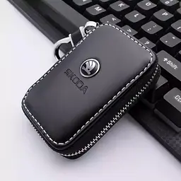 Чохол для ключів із карабіном Skoda, напа, білий логотип
