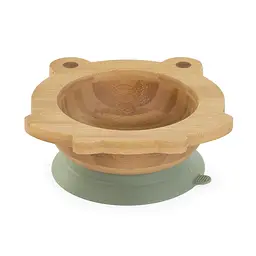 Дитяча бамбукова тарілка Miniland Wooden Bowl Frog, на присосці, з ложкою, коричневий із зеленим - мініатюра 3