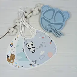 Набір непромокаючих слинявчиків з тарілочкою a.l.babybox Блакитний