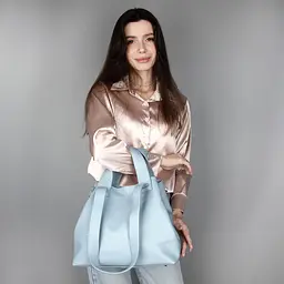 Сумка шопер жіноча шкіряна Virginia Conti 02771 велика блакитна - мініатюра 6