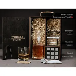 Подарунковий набір Whiskey Stones камені для віскі в дерев'яному пеналі №7 + декантер і 2 склянки Luna + щипці + мішечок - мініатюра 6