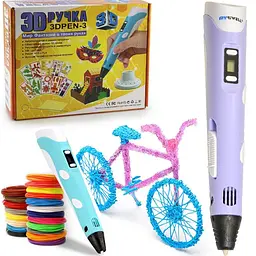 3D ручка з LCD дисплеєм та набором еко пластику для 3D малювання 3D Pen Blue - мініатюра 2