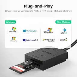 Card Reader USB 3.0 --> 2-слота SD/TF Card 0,15 м кабель CR127 Ugreen (20250) - мініатюра 5