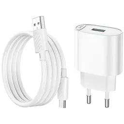 МЗП Hoco C109A Fighter QC3.0 18W (1USB-A) + кабель USB to Type-C White - мініатюра 5