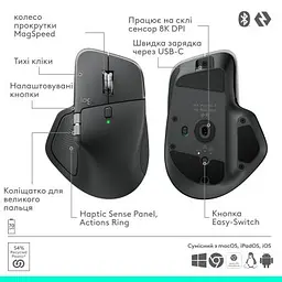 Комп'ютерна мишка Logitech MX Master 4 for Business Wireless/Bluetooth Graphite (910-007617) - мініатюра 6