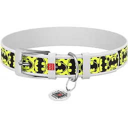 Нашийник для собак Waudog Design Бетмен 4, шкіряний, з QR паспортом, 44-58х3, 5 см, білий