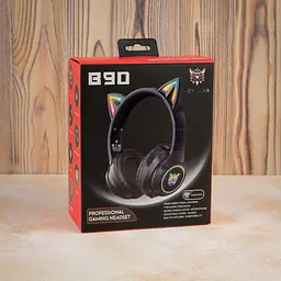Накладні навушники Onikuma Bluetooth Gaming CAT with LED B90, 800mAh, BT5.0, AUX, 800mAh, 15h, black - мініатюра 4
