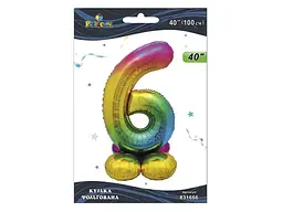 Кулька фольгована цифра PELICAN 40 (100 см) 1 на підставці цифра 6 градієнт