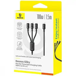 Кабель Baseus Silky One-for-Three Fast Charging Type-C to Micro USB+Lightning+Type-C 100W 1.5m black (P10377706123-00) - мініатюра 2