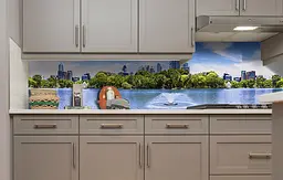 Вініловий кухонний фартух Міський фонтан наклейка для кухні ПВХ природа Озеро Блакитний Happy Pocket Z181604 - мініатюра 4