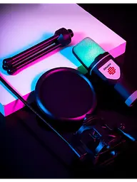 Ігровий мікрофон для ПК та приставки з RGB підсвіткою / Мікрофон конденсаторний з поп-фільтром на підставці для блогерів - мініатюра 2