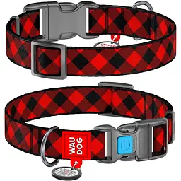 Нашийник для собак Waudog Nylon Шотландка червона, з QR паспортом, пластиковий фастекс, 23-35х1,5 см - мініатюра 3