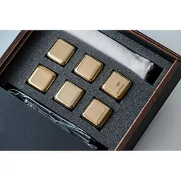 Золоті сталеві кубики для віскі Whiskey Stones у дерев'яній коробці - 6 кубиків для охолодження віскі - мініатюра 4